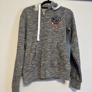 Gray Zip-Up Hoodie with Love Patch